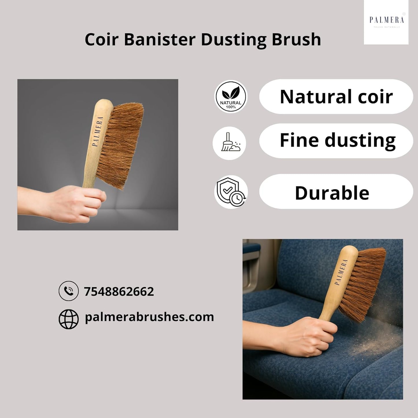 Palmera Premium Coir Meduim Size Banister (38cm, Brown) (Pack of 2)