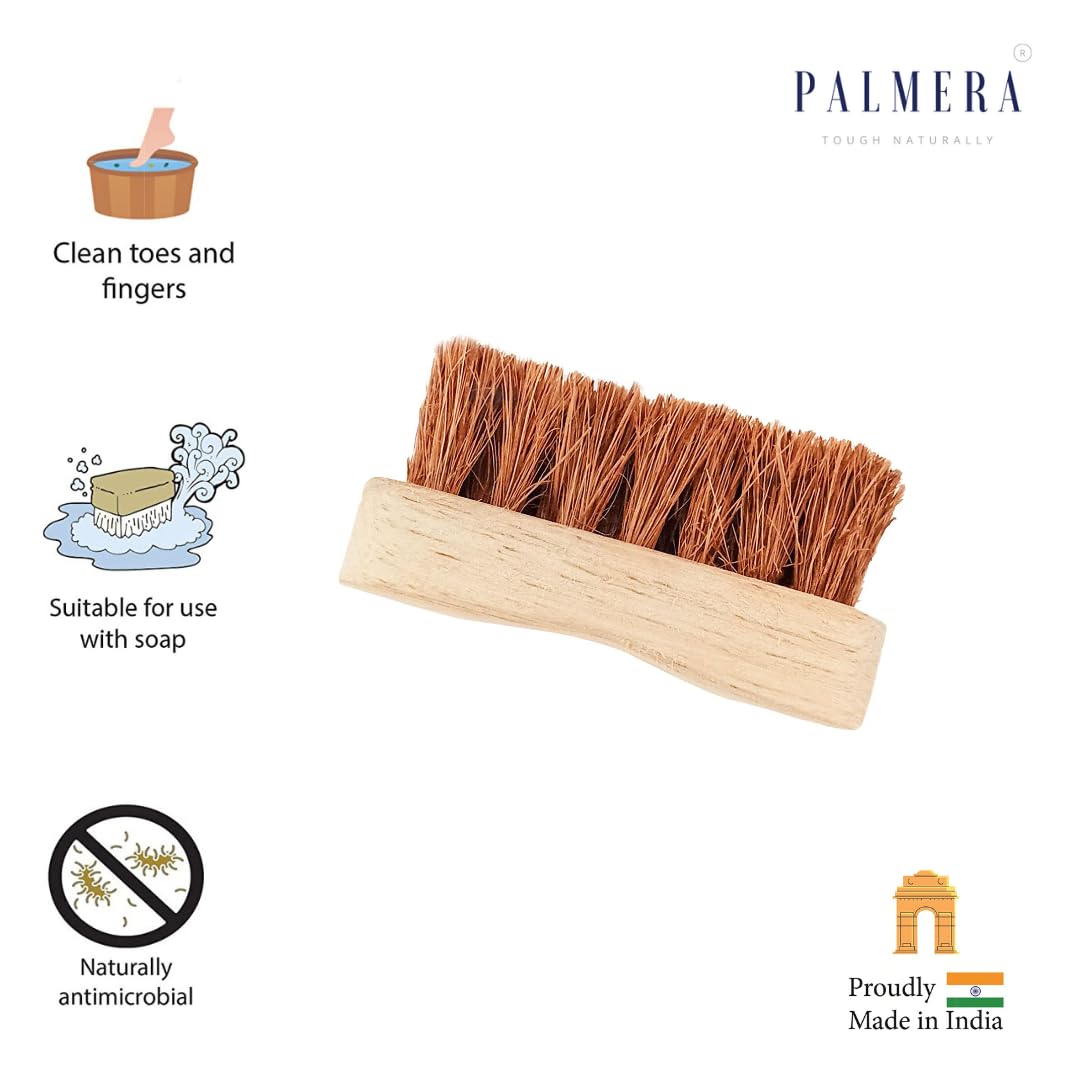 Palmera Soft Coir Bristles Pedicure and Manicure Wood Brush (9cm, Brown) (Pack of 1)