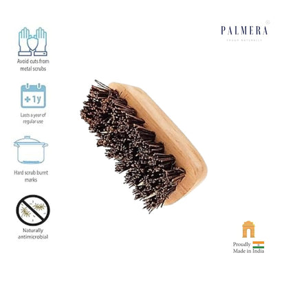 Palmera Goldsmith Burnt Marks Bassine Fibre Brush for Utensils Burnt Removal (10 cm, Brown) (Pack of 1)