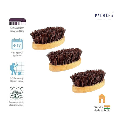 Palmera Small Oval Brush - Wooden Handle with Palmyrah Bristles (Pack of 3)