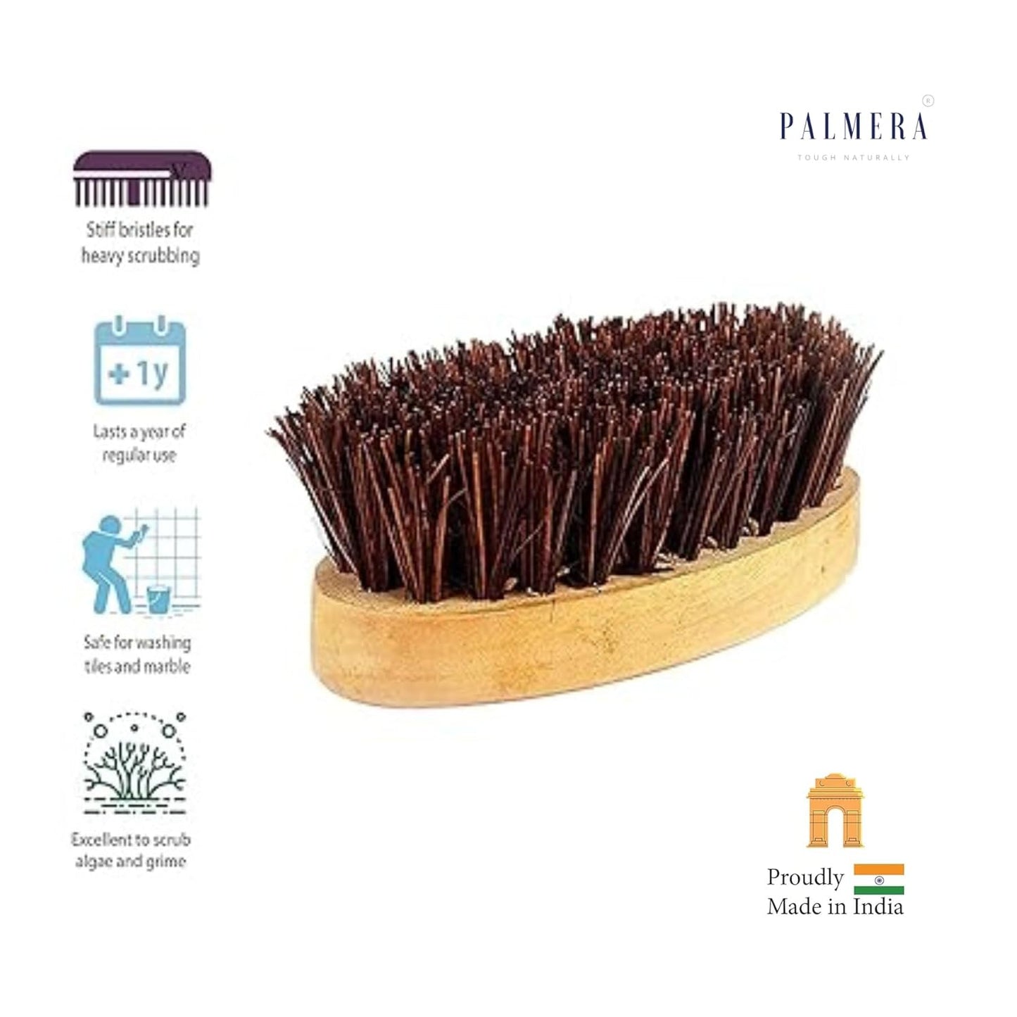 Palmera Small Oval Brush - Wooden Handle with Palmyrah Bristles (Pack of 12)
