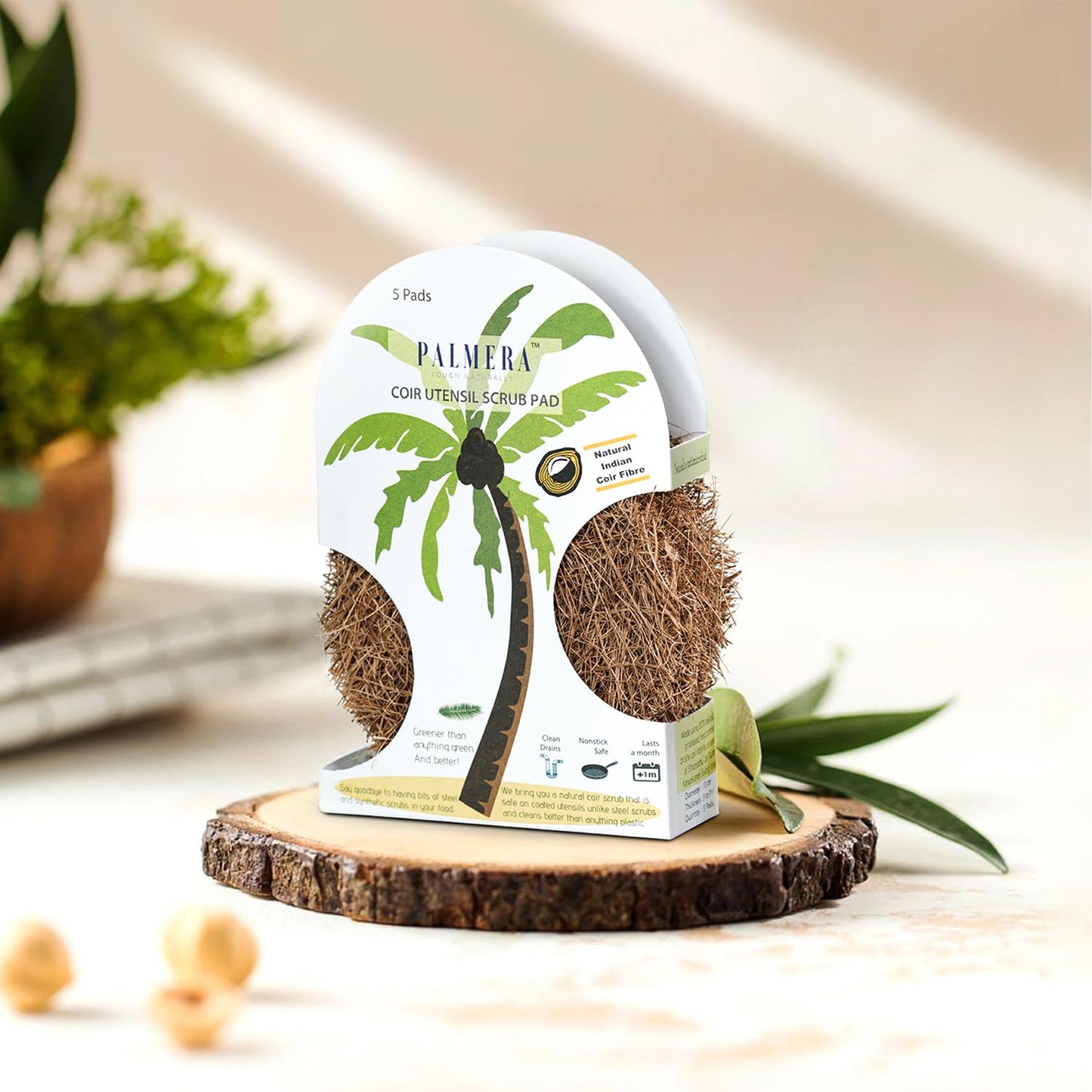 Palmera Natural Coir Utensil Round Scrub  (Pack of 5)