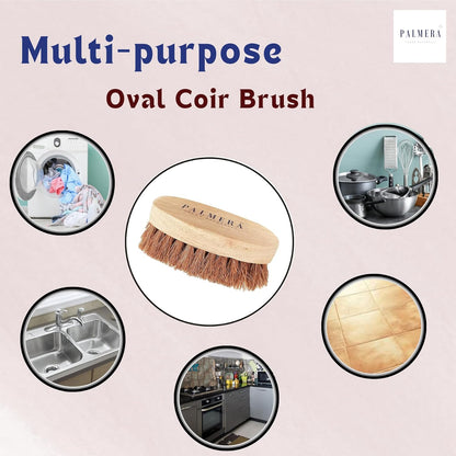 Palmera Oval Coir Brush (Pack of 3) - Wooden Handle and Palmera Bristles - Suitable for Heavy scrubbing