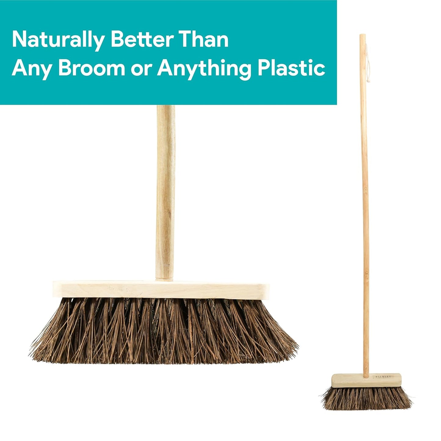 Palmera Outdoor Natural Bassine Fibre Broom for Balcony, Garden, hard_floor, Walkways and Drive Ways to Sweep Leaves, Paper and Larger Particles(Pack of 2 Pcs) (10 inch) (wood & Palmyrah fibre)