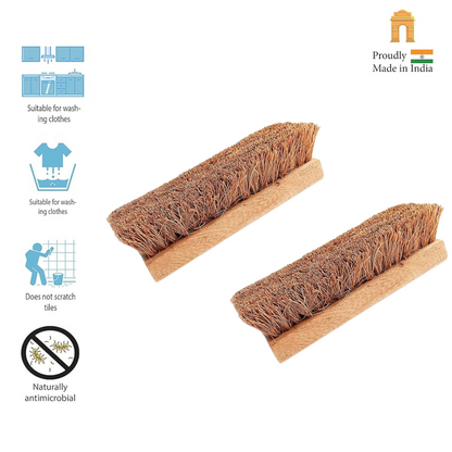 Palmera Value Coir Washing Brush (Neem Wood, Brown) (Pack of 3, Medium) (7 inch)