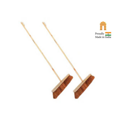 Palmera Coir Indoor Natural Lightweight Broom|1year Warranty|Upright Sweeping(4.25 ft)|Removes Cobwebs|CoirPro Bristle |Plastic Free|Wither Free Unlike Jhaadu|Brown 18 inch(2pc)