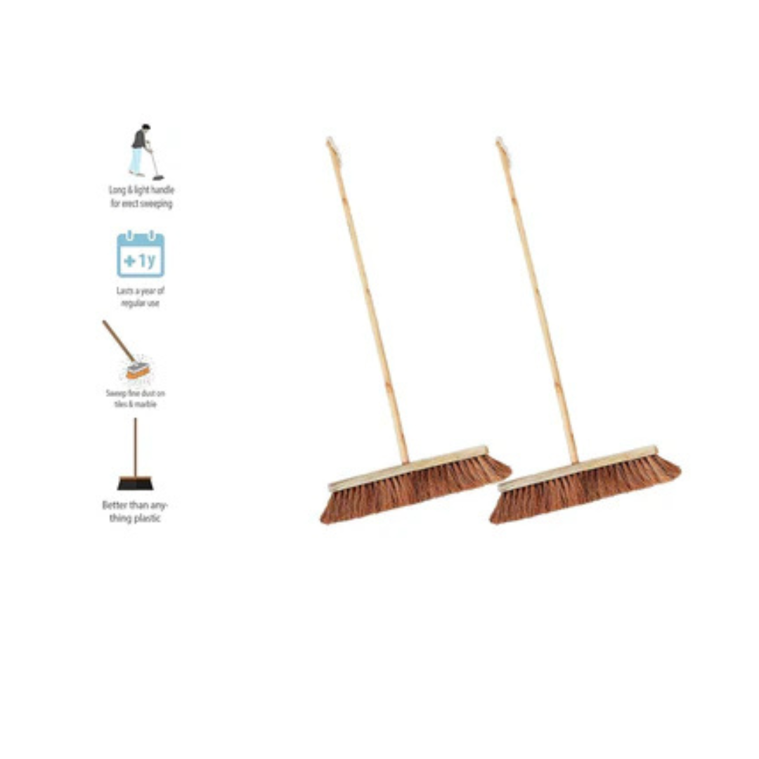Palmera Coir Indoor Natural Lightweight Broom|1year Warranty|Upright Sweeping(4.25 ft)|Removes Cobwebs|CoirPro Bristle |Plastic Free|Wither Free Unlike Jhaadu|Brown 18 inch(2pc)