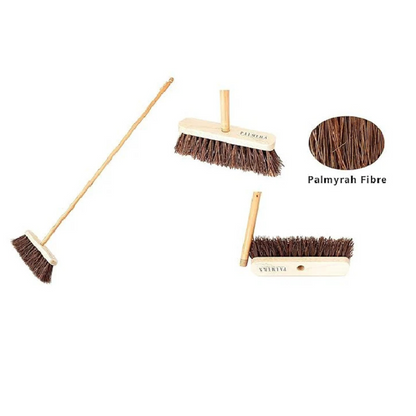 Palmera Outdoor Natural Bassine Fibre Broom for Balcony, Garden, hard_floor, Walkways and Drive Ways to Sweep Leaves, Paper and Larger Particles(Pack of 2 Pcs) (10 inch) (wood & Palmyrah fibre)