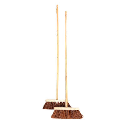 Palmera Outdoor Natural Bassine Fibre Broom for Balcony, Garden, hard_floor, Walkways and Drive Ways to Sweep Leaves, Paper and Larger Particles(Pack of 2 Pcs) (10 inch) (wood & Palmyrah fibre)