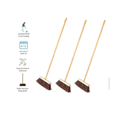 Palmera Palmyrah Fiber Hard Floor Broom, Pack of 3, Brown, 10 inch Size