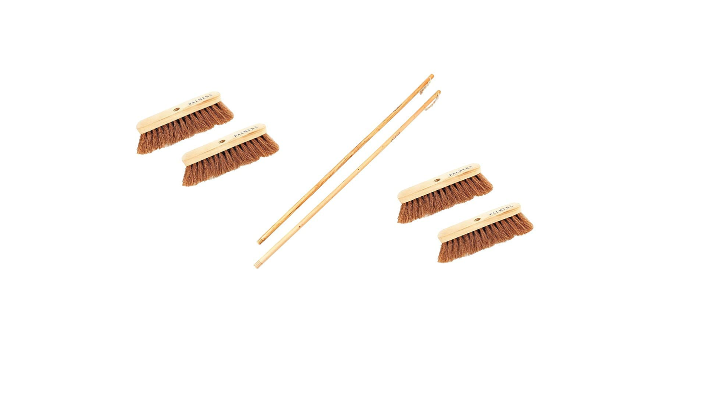 Palmera Coir Indoor Natural Lightweight Broom|1year Warranty|Upright Sweeping(4.25 ft)|Removes Cobwebs|CoirPro Bristle |Plastic Free|Wither Free Unlike Jhaadu|Brown 10 inch(2pc + 2Addl Brush)