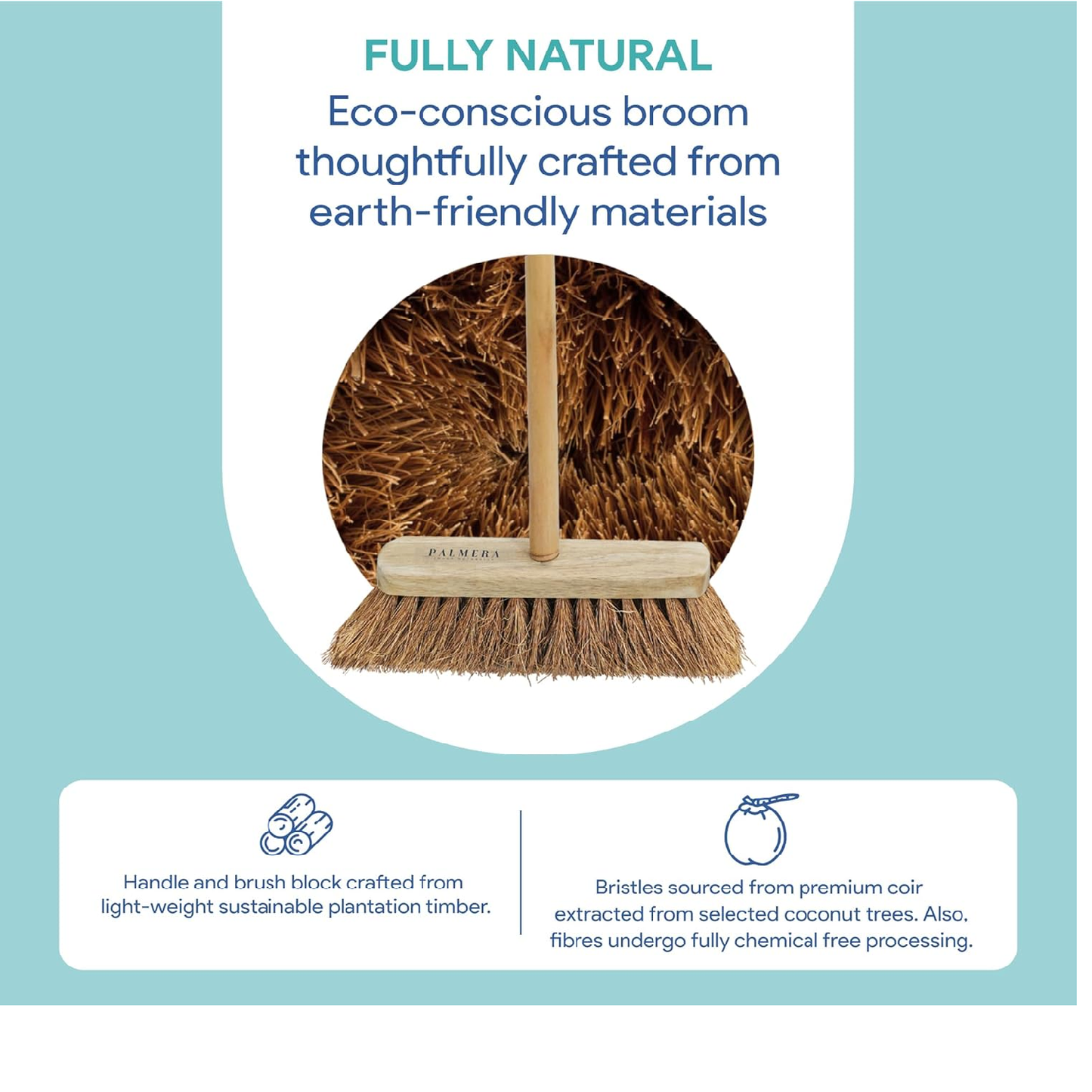 Palmera Indoor Fine Dust Sweeping Coir Broom for Erect Sweeping. Safe for Tile, Marble and Granite Flooring (Pack of 2)