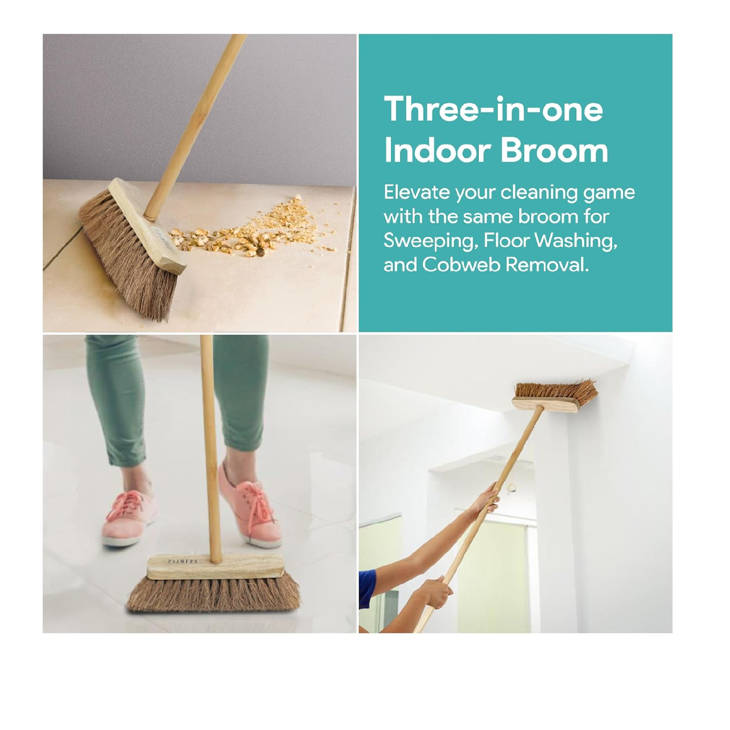 Palmera Indoor Fine Dust Sweeping Coir Broom for Erect Sweeping. Safe for Tile, Marble and Granite Flooring (Pack of 2)