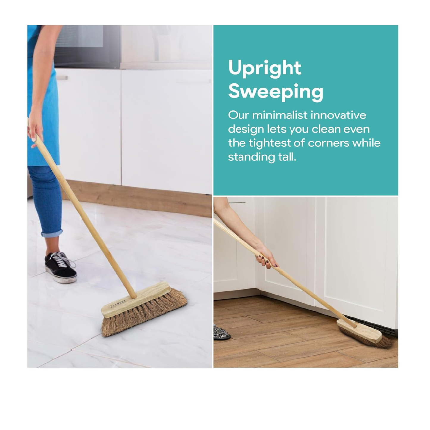 Palmera Indoor Fine Dust Sweeping Coir Broom for Erect Sweeping. Safe for Tile, Marble and Granite Flooring (Pack of 2)